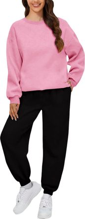 Generic Womens Lounge Wear Sets Long Sleeve Crewneck Solid Color Two Piece Outfit Hoodie Jogger Tracksuit Set Sweatshirt Sweatpants Baggy Jogger Pant Co Ord S