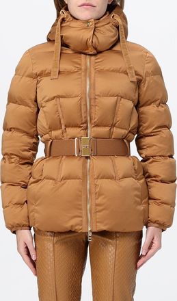 Elisabetta Franchi Short Quilted Puffer Jacket with Removable Hood and Belt