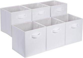 OEM Cubo De Almacenamiento De Tela Plegable B&aacute;sico Con Asa, Paquete De 6, Blanco Liso