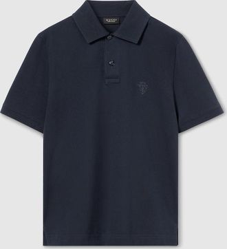 Gucci Cotton Piquet Polo Shirt With Embroidery, Size XXXL, Blue, Ready-to-wear