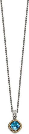 Diamond2Deal Sterling Silver with 14K Accent Cushion Swiss Blue Topaz Pendant Necklace