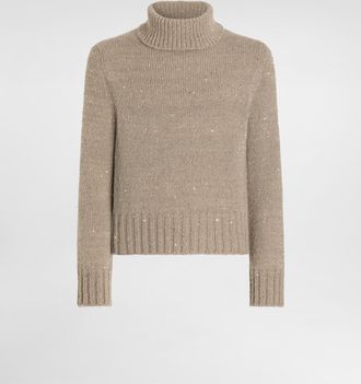 Dolce & Gabbana Knit Turtleneck With Sequins - Man Sweaters And Cardigans Beige 44