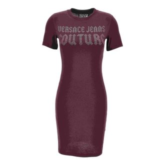 Versace Jeans Couture Jurken - Dames - Korte kleedjes - Paars - 2XS - Katoen - Kleedjes