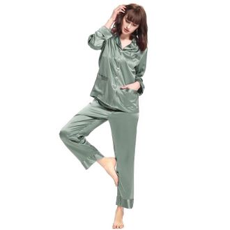 LilySilk Womens 22 Momme Chic Trimmed Silk Pajamas Set