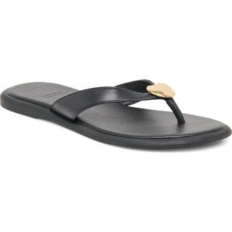 Dolce Vita Jaina Embellished Flip Flop in Black Leather at Nordstrom, Size 8.5