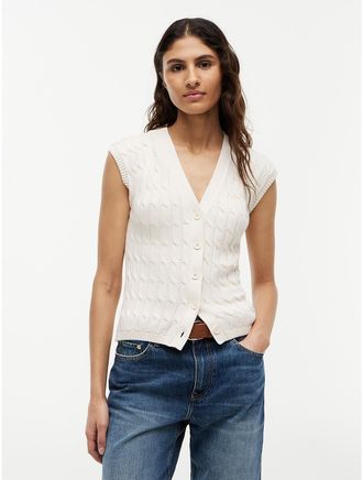 Tommy Hilfiger Womens Cable Knit Cardigan Vest - White - XL