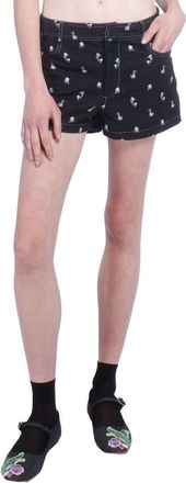 Anna Sui Denim Embroidered Roses Shorts in Black Multi at Nordstrom, Size 6