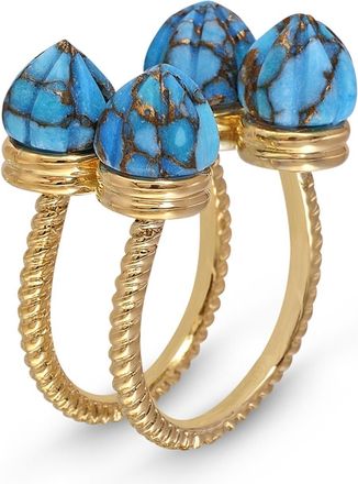 LuvMyJewelry Sea Breeze Design Gold Plated Silver Turquoise Gemstone Single Finger Open Ring
