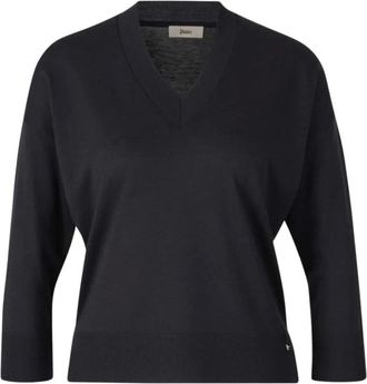 Herno Glam Knit-effect Jersey - female - Herno - V-neck Knitwear - Blue - 2XL - Knitwear