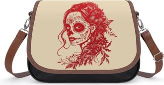 Generic Day of The Dead Woman Crossbody Bag Womens Handbag PU Message Bags Shoulder Purse with Adjustable Strap