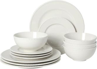 Gibson Home Caviara 12-Piece Beaded Rim Porcelain Dinnerware Set in White at Nordstrom