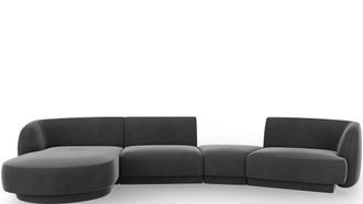 BLOOMINGLOFT 5-Sitzer Design Ecksofa Miley mit abgerundeter Form und Eckteil links - Samtbezug