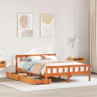 vidaXL Cama Sin Colch&oacute;n Madera Maciza De Pino Marr&oacute;n Cera 160x200 Cm Vidaxl
