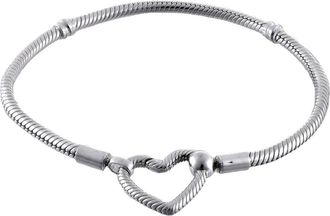 Pandora Snake Chain Sterling Silver Bracelet With Heart Clasp, Size 17 cm