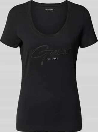 Guess T-Shirt mit U-Ausschnitt Modell SCRIPT in Black, Gr&ouml;&szlig;e XL