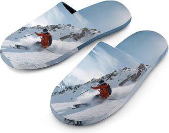Generic Skier Ski Snowy Sport Mens Slippers Warm Non-Slip Houes Shose Spa Slipper for Home Bedroom