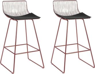 Beliani Beliani - Conjunto De 2 Sillas De Bar De Metal Rosa Dorado Negro Piel Sint&eacute;tica Altas Fredonia