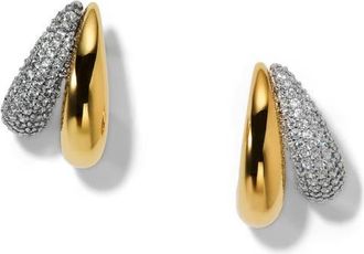 Nadri Gemini Two-Tone Pav&eacute; Hoop Earrings in Gold at Nordstrom