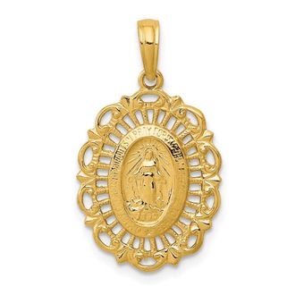 Diamond2Deal 14k Gold Oval Miraculous Medal Pendant
