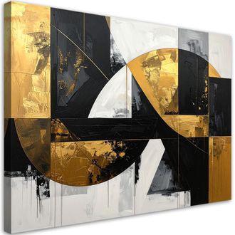 Feeby Cuadro En Lienzo, Abstracci&oacute;n Formas Negro Dorado, 120x80