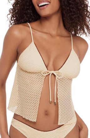 Steve Madden Tie Front Split Front Crop Tankini Top in Pearl at Nordstrom, Size X-Small