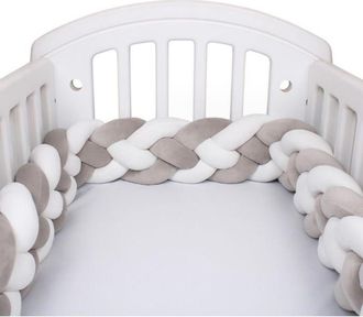 OEM Protector De Cuna Tuserxln 3m, 4 Hebras, Almohada De Serpiente, Coj&iacute;n Trenzado, Protector De Terciopelo, Protecci&oacute;n Para Beb&eacute;s, Blanco + Blanco + Gris
