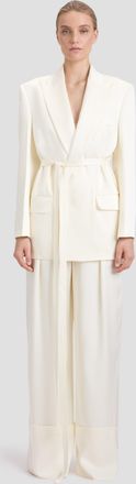 Victoria Beckham Wide Leg Turn-Up Trouser In Ivory 10