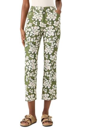 Akris Papercut Flowers Crop Straight Leg Jeans in Green Tea-Cream-Olive at Nordstrom, Size 10