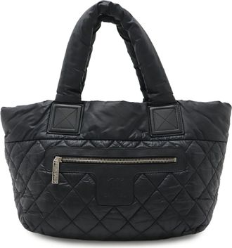 Chanel Black Nylon Leather Handbag Tote Bag (Pre-Owned)