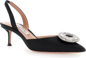 Aquazzura Womens Black Slingback Pumps With Rhinestoned Embellishment Tech Fabric