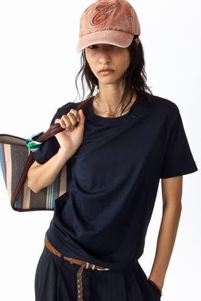 H&M Silk-blend t-shirt in Navy Blue at Nordstrom, Size X-Small