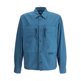 C.P. Company Casual Shirts, male, Blue, Size: XL Classic Collar Cotton Shirt with Drawstring