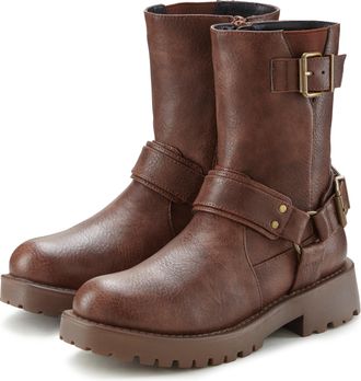 Lascana Bikerboots LASCANA, Damen, Gr. 36, braun, Obermaterial: 100% Lederimitat. Decksohle: 100% Lederimitat. Futter: 100% Lederimitat. Laufsohle: 100% Synth