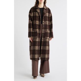 dRA Ginny Check Wool Blend Longline Coat in Latte Brown at Nordstrom, Size X-Small