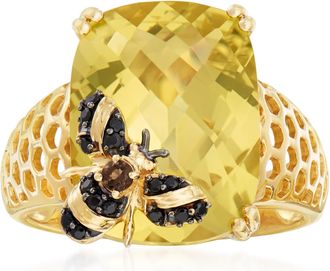 Ross-Simons Lemon Quartz Bee Ring With Multi-Gemstone Accents in 18kt Gold Over Sterling
