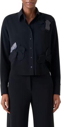 Akris Papercut Flowers Laser Cut Crepe Shirt in Black at Nordstrom, Size 14