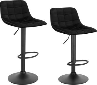 Woltu 2x Taburetes Alto De Cocina Taburete De Bar Dise&ntilde;o Asiento En Terciopelo Taburete Giratorio Con Respaldo Regulable En Altura Muebles Sillas Negro - Wo
