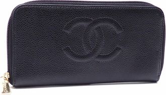 Chanel Black Leather Long Wallet (Bi-Fold) (Pre-Owned)