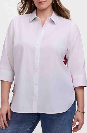 Foxcroft Meghan Para Blooms Mix Print Stretch Cotton Blend Button-Up Shirt in Pink/White Multi at Nordstrom, Size 2 X