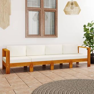vidaXL Vidaxl - Sof&aacute; De Jard&iacute;n De 4 Plazas Con Coj&iacute;n Crema Madera Maciza Acacia