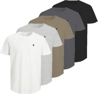 Jack & Jones Rundhalsshirt JACK & JONES JPRBLABRODY TEE SS CREW NECK 5PK MP, Herren, Gr. XXL, light grau melange pack:lgm, schwarz, wei&szlig;, castlerock, coriander, Je