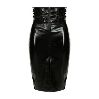 Elisabetta Franchi Glanzende rok met bandjes - Dames - Rokken - Zwart - Maat: XL Zijde
