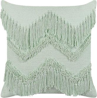 Beliani Coj&iacute;n De Algod&oacute;n Verde Claro 45 X 45 Cm Borlas Accesorio Boho Bacopa