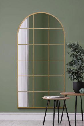 MirrorOutlet Gold Metal Framed Arched Window Wall Mirror 71 X 35 (180CM X 90CM) | Size: 1 Pack