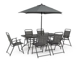 BIZZOTTO Conjunto de mesa y 6 sillas antracita y textilene con sombrilla
