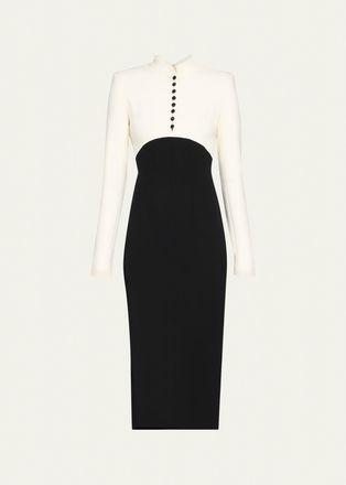 Sergio Hudson Colorblocked Stretch Wool Cr&ecirc;pe Cocktail Dress