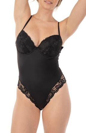 Body Beautiful Smooth and Silky Built-in Wire Bra Lace Trim Bodysuit Shaper in Black at Nordstrom Rack, Size X-Large Regular