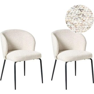 Beliani Set di 2 sedie da pranzo con rivestimento in tessuto boucle Seduta imbottita Gambe in ferro Beige chiaro Zana