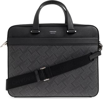 Ferragamo Monogram Aktetas - Heren - Laptoptassen - Grijs - ONE Size - Leer - Tassen
