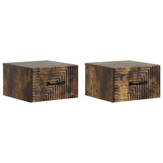 vidaXL Mesita De Noche De Pared 2 Pcs Roble Ahumado 34,5 X 33 X 20 Cm Vidaxl